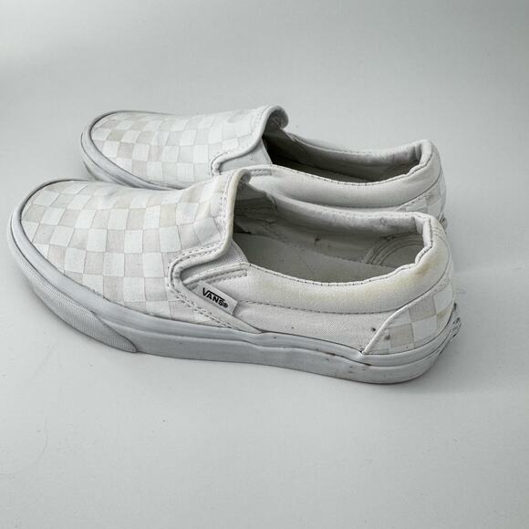 Vans Classic Checkerboard Slip On All White Canvas Skate Shoes M 5.5/ W 7 - Picture 3 of 13